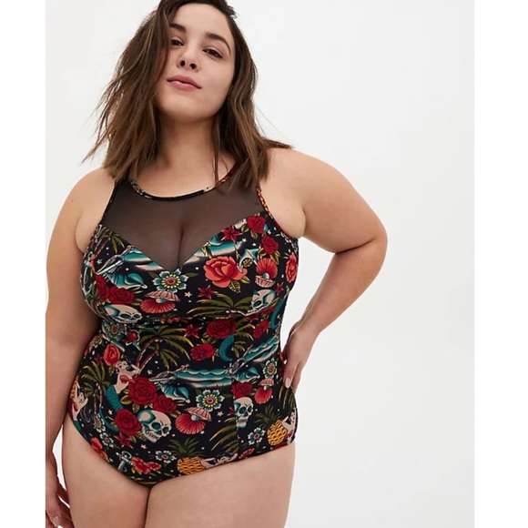 torrid Other - NWT Torrid Black Tattoo Print Wireless Swimsuit